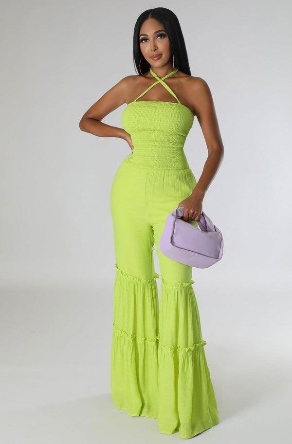 Backless Wide Leg Jumpsuit- Green