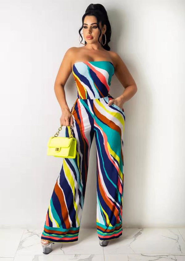 Tube Top Wide Leg Multicolored Jumpsuit