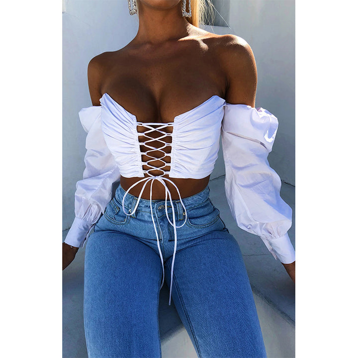 Off Shoulder Laced Up Cropped Top