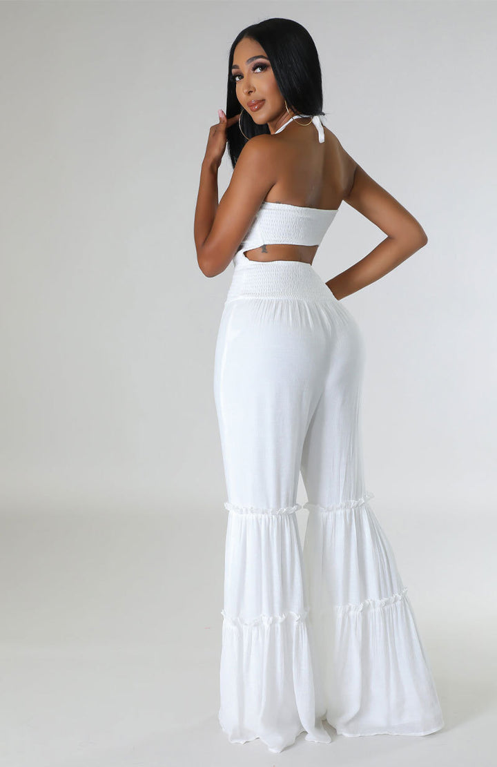 Backless Wide Leg Jumpsuit- White