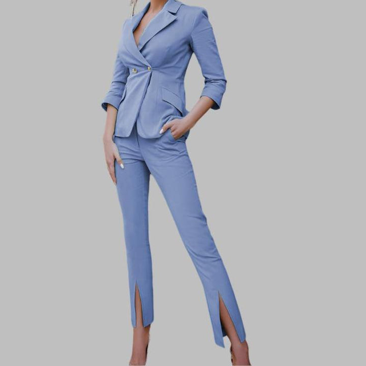 Slit-Leg Pantsuit- Blue