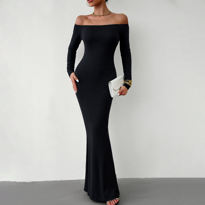 Off Shoulder Fitted Dress- Black