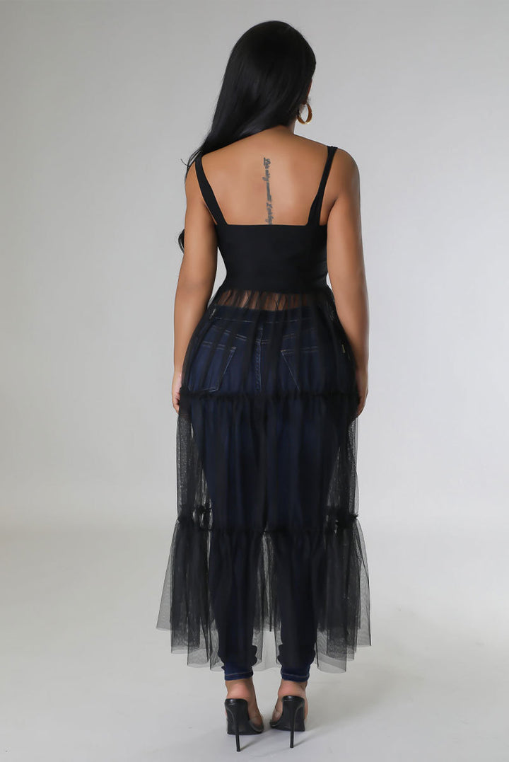 Half Tulle Suspender Dress- Black