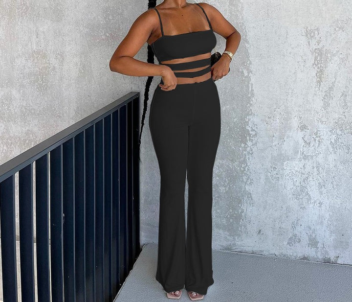 Solid Color Cutout Jumpsuit - Black