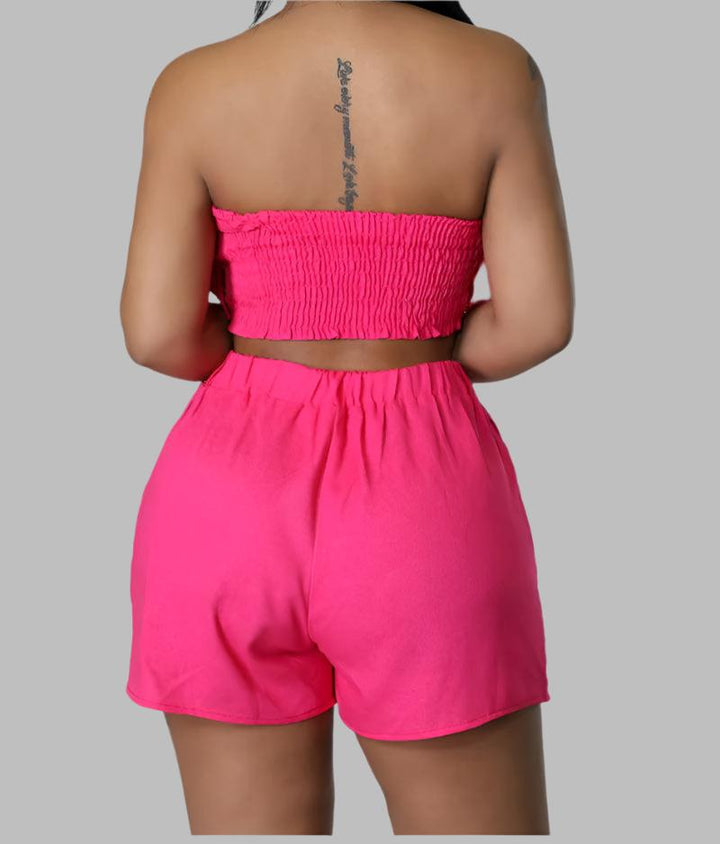 Ruffled Tube Top Shorts Set- Pink