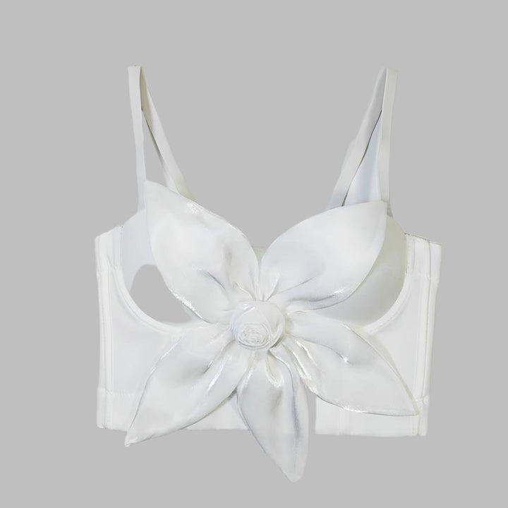 3D Floral Corset Like Top- White