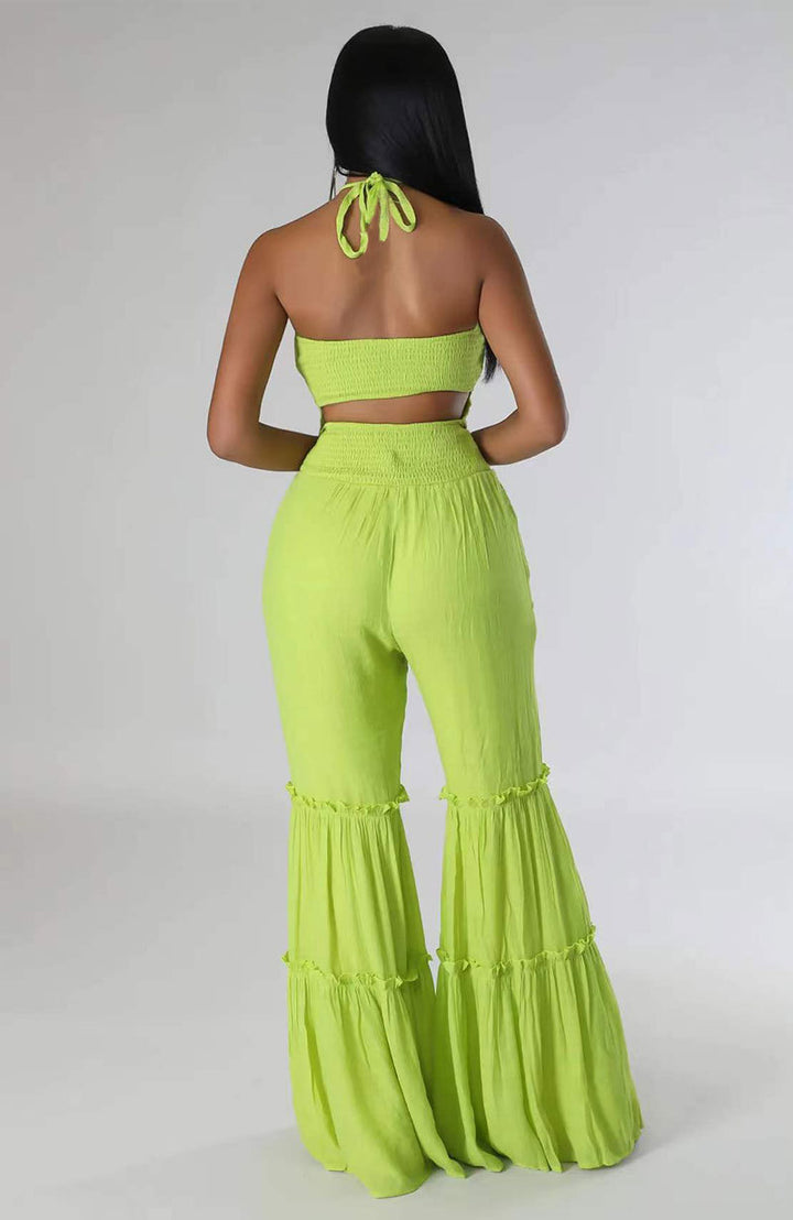 Backless Wide Leg Jumpsuit- Green