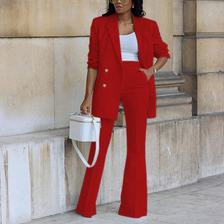 Casual Wide Leg Pants Suit- Red