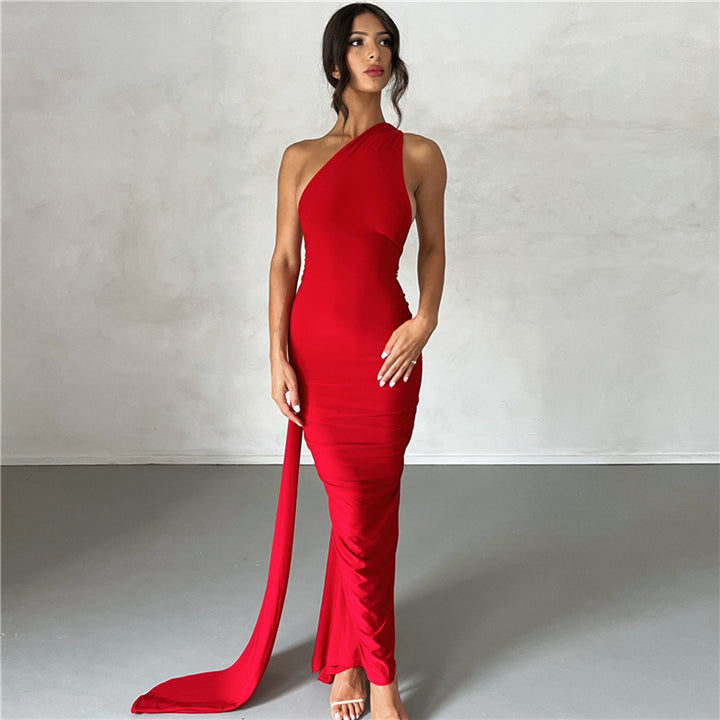 Backless Halter Evening Dress- Red