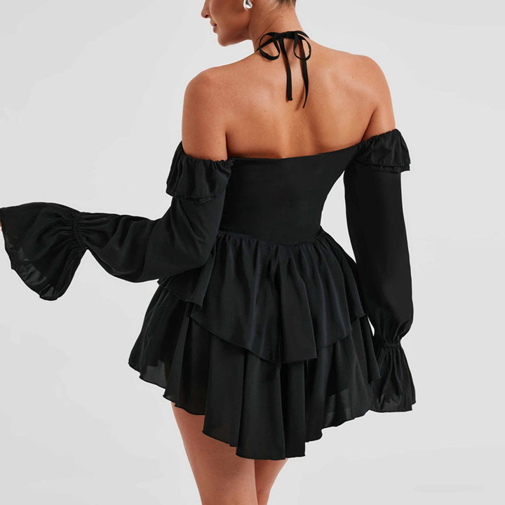 Ruffled Long Sleeve Romper- Black