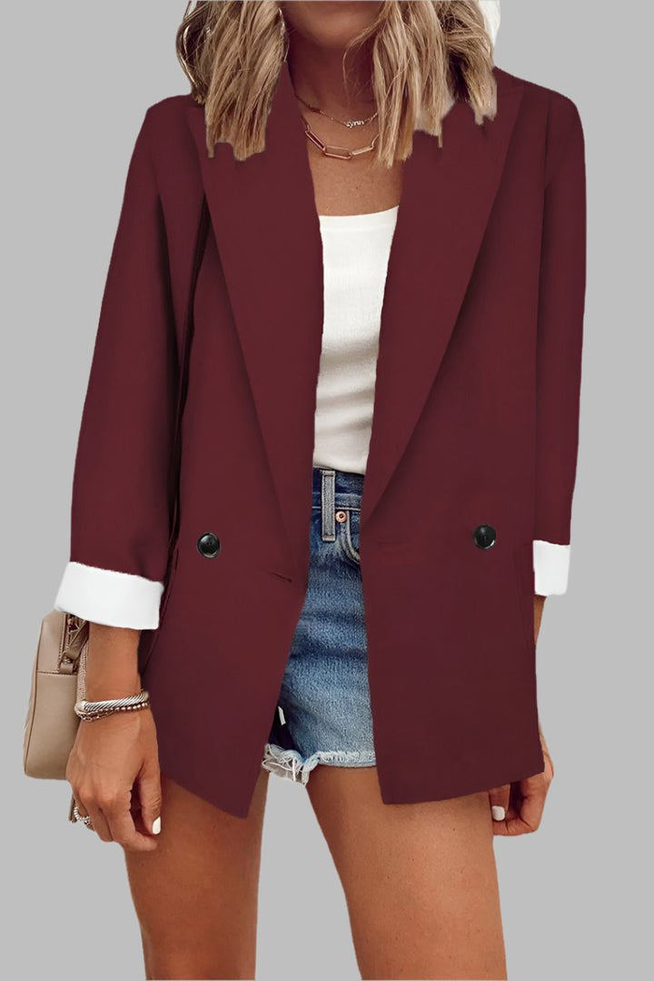 Cuff Sleeve Blazer- Burgundy