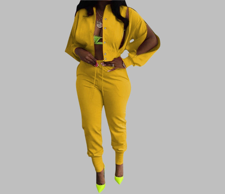 Zipper Jacket Sweater Suit- Yellow