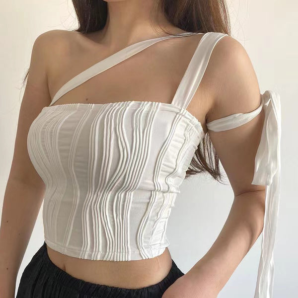 Ribbon Tied Pleated Tube Top