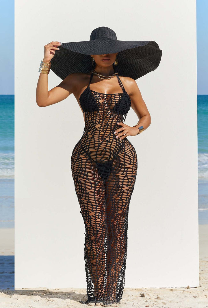  Halter Back Cover up with Bikini- Black