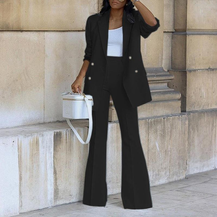 Casual Wide Leg Pants Suit- Black