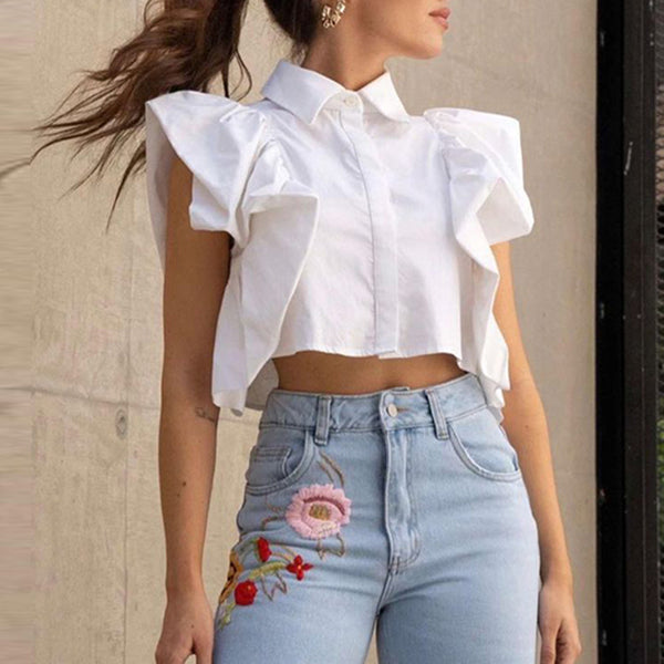 Cropped Ruffle Sleeve Shirt