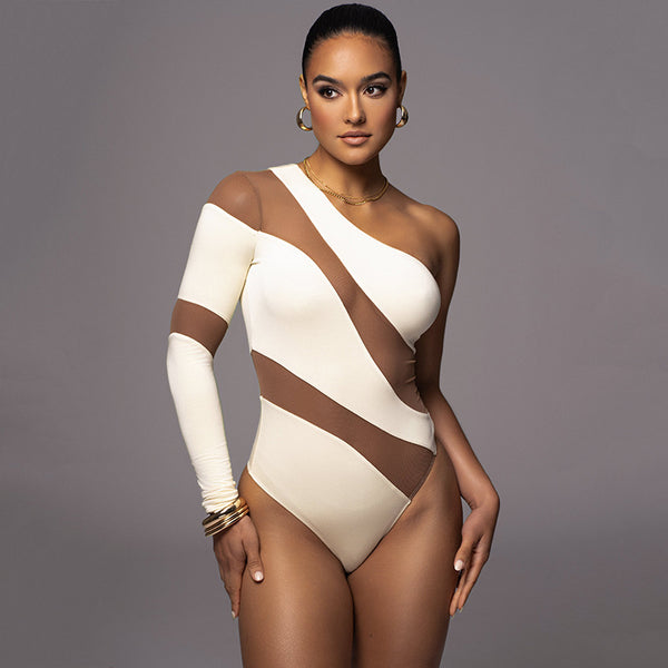 Long Sleeve See through Patches Bodysuit