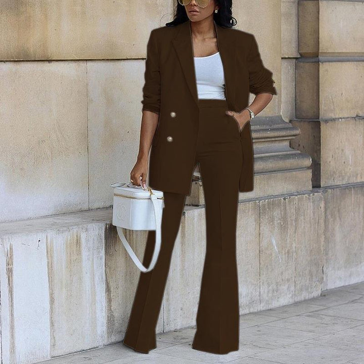 Casual Wide Leg Pants Suit- Coffee