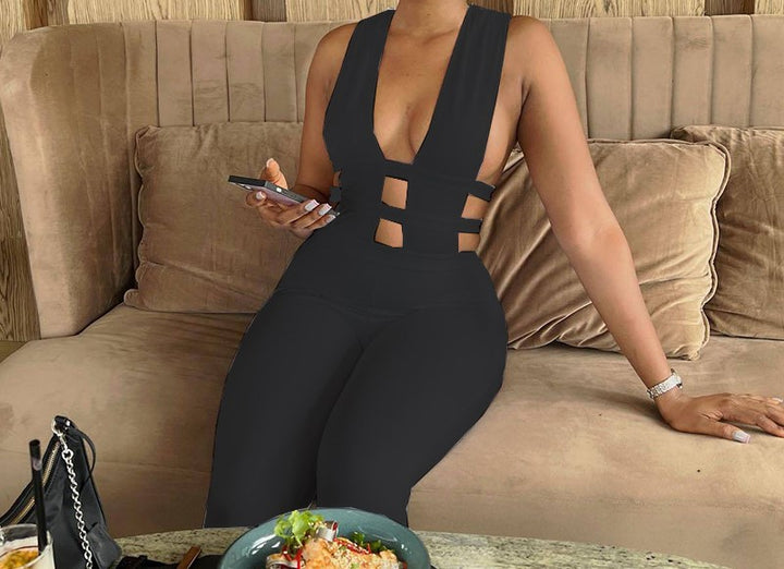 Cutout High Waist Jumpsuit - Black