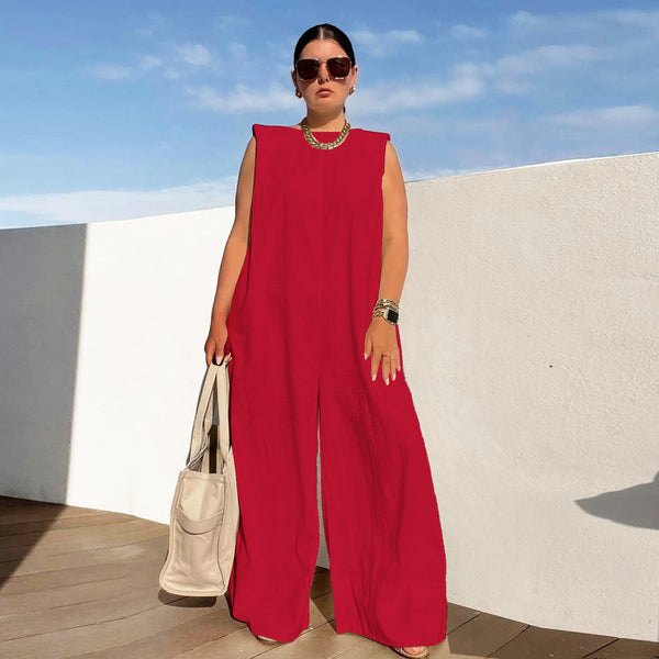 Casual Solid Color Wide Leg Jumpsuit