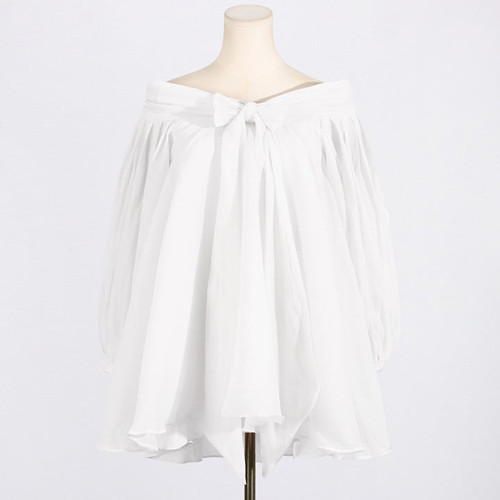 Off Shoulder Bow Tutu Dress- White