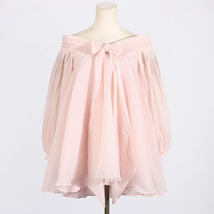 Off Shoulder Bow Tutu Dress- Pink