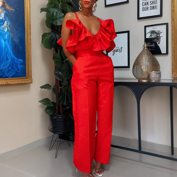 Ruffled Sling Top High Waist Jumpsuit