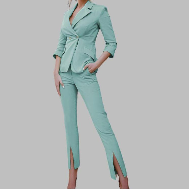 Slit-Leg Pantsuit- Green