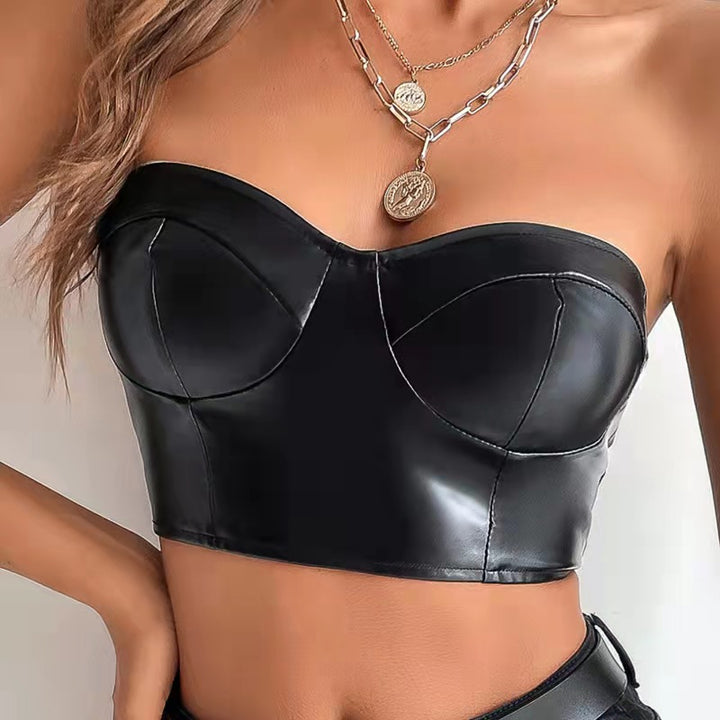 Faux Leather Crop Tube Top- Black