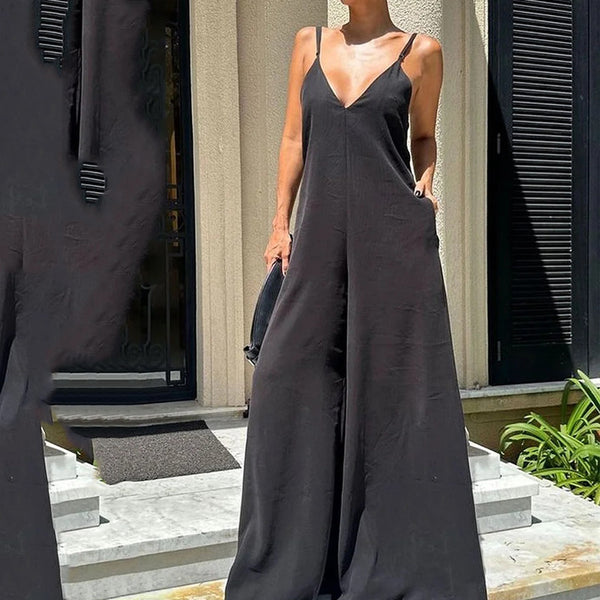 Solid Color Wide Leg Jumpsuit