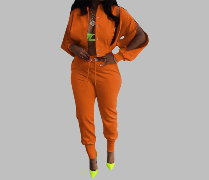 Zipper Jacket Sweater Suit- Orange