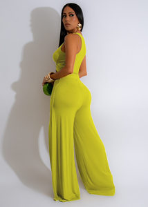 Sleeveless Crop Top with Split Wide Leg Pants- Olive Green