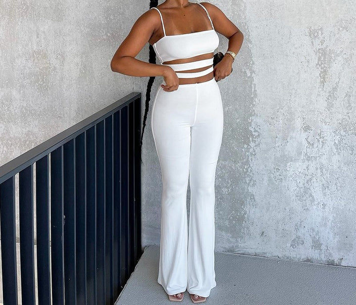 Solid Color Cutout Jumpsuit - Ivory