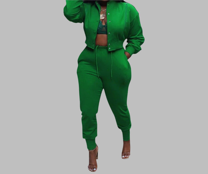 Zipper Jacket Sweater Suit- Green