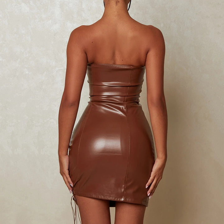 Tube Top Lace up Dress- Brown