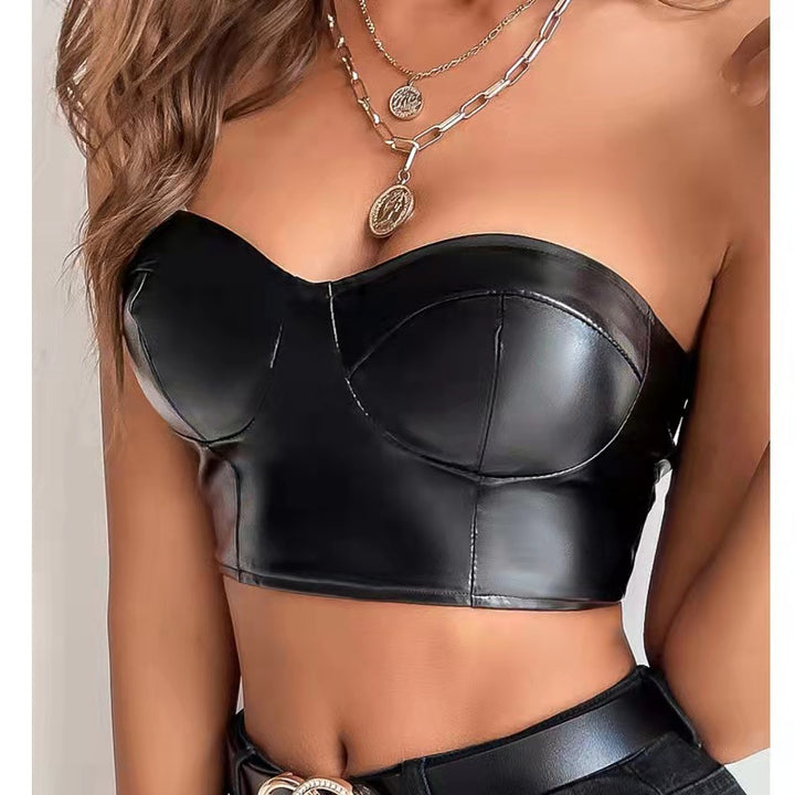 Faux Leather Crop Tube Top- Black