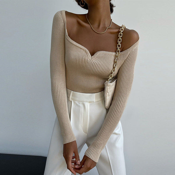 Long Sleeve Square Neck Knit Top