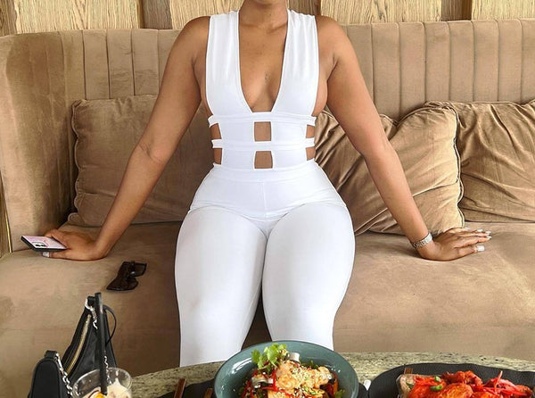 Cutout High Waist Jumpsuit - White