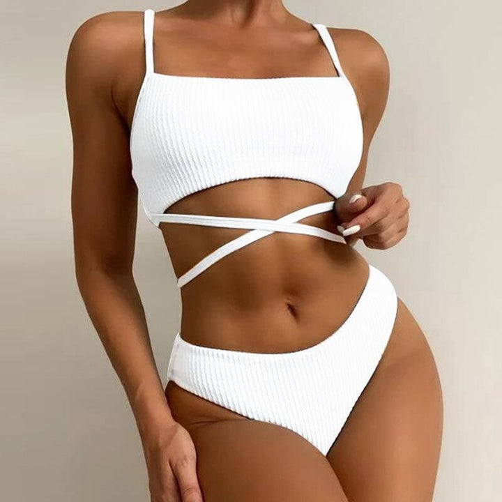 High Waist Tethered Swimsuit- White