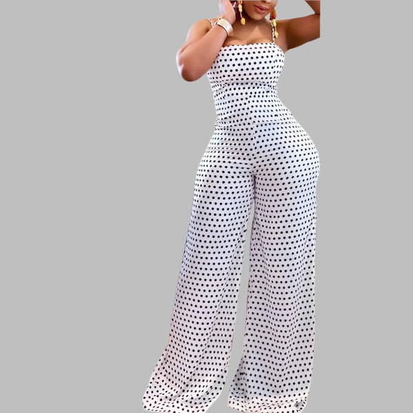 Polka Dot Print Suspender Jumpsuit