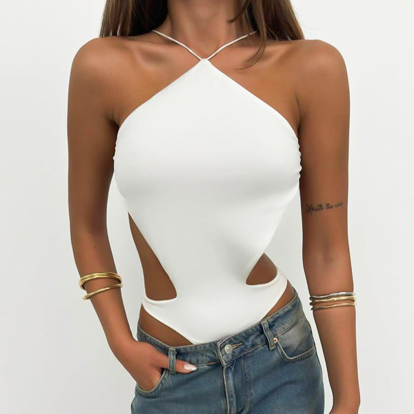 Solid Color Strappy Cutout Bodysuit