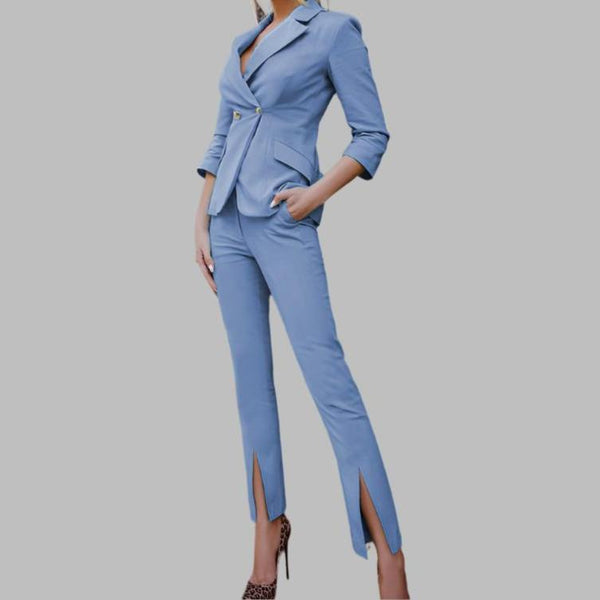 Slit-Leg Pantsuit- Blue