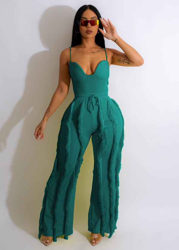 Tassel Pants Spaghetti Strap Top Two Piece Set