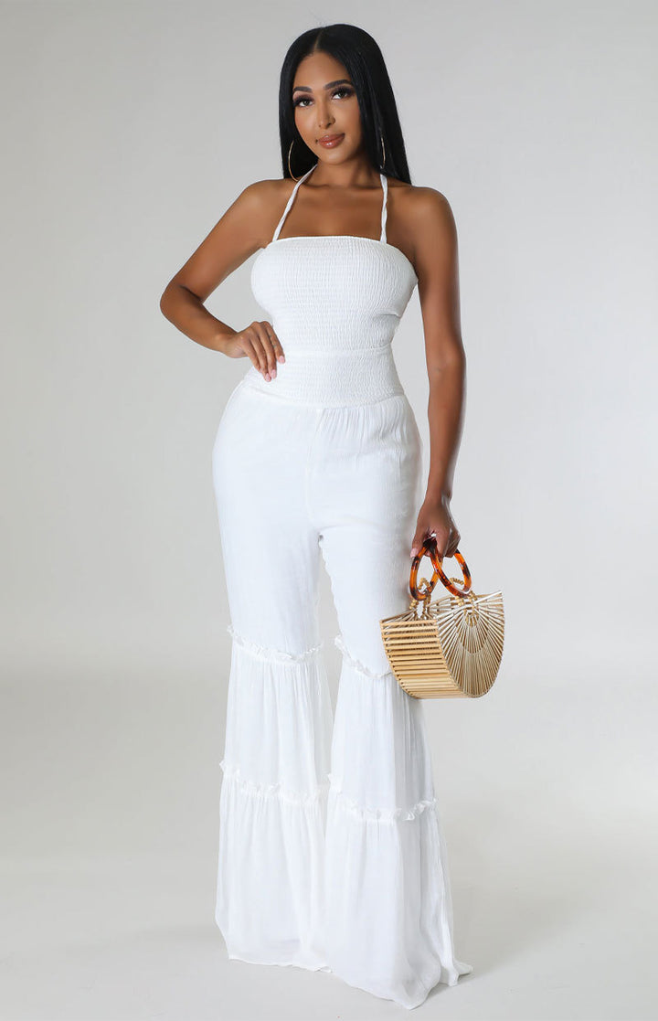 Backless Wide Leg Jumpsuit- White