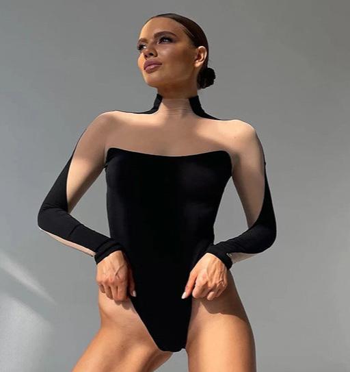 Mesh Patch Long Sleeve Bodysuit