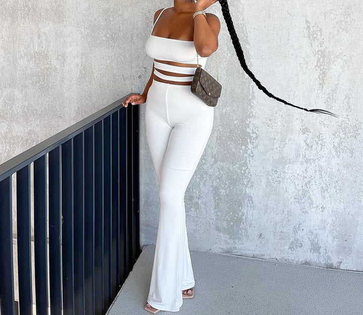 Solid Color Cutout Jumpsuit - Ivory