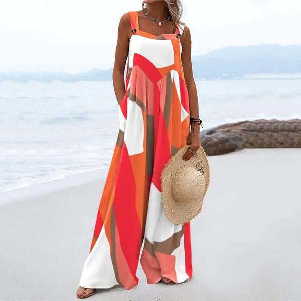 Printed Sleeveless Sling Wide Leg Jumpsuit