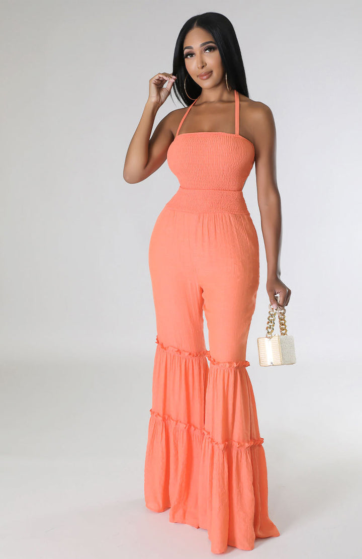 Backless Wide Leg Jumpsuit- Orange