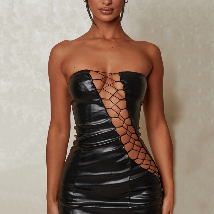 Tube Top Lace up Dress- Black