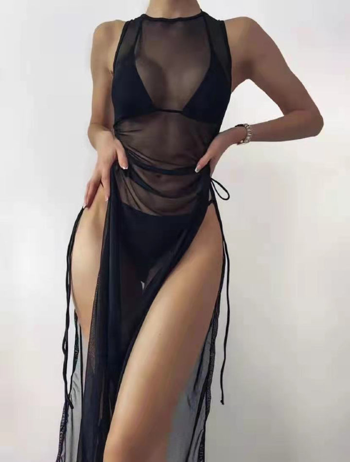 Three Piece Split Cover-up Bikini- black